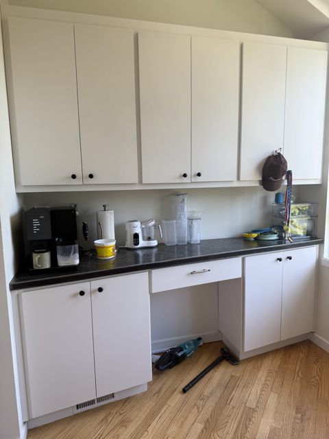 Breakfast nook coffee bar run with desk knee-hole